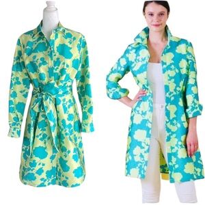 LN Minan Wong Rose Tie Waist Belted Shirt Dress / Duster in Citrus Lime - 8
